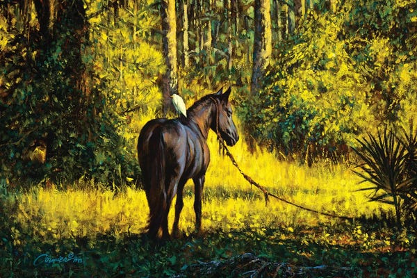 Wil Cormier: Horse And Egret by Wil Cormier