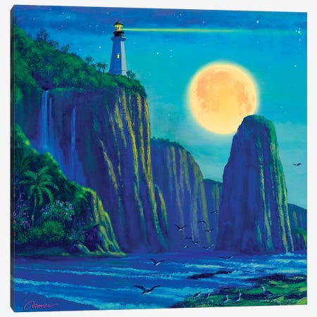 Light House At Moon Bay Canvas Print #WCO19} by Wil Cormier Art Print