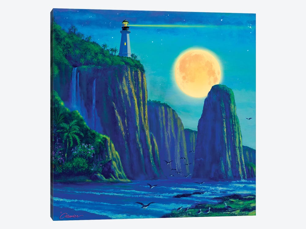 Light House At Moon Bay by Wil Cormier 1-piece Canvas Wall Art
