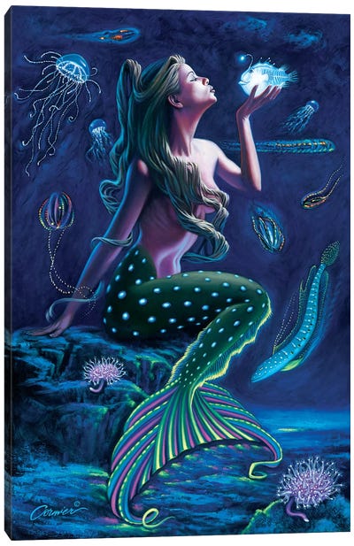 Bioluminescent Mermaid Canvas Art Print - Bathroom Nudes Art