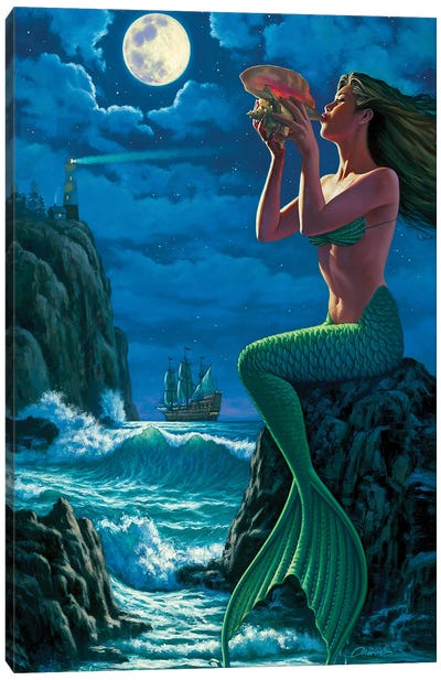 The Sounds Of Night Canvas Art Print - Mermaid Art