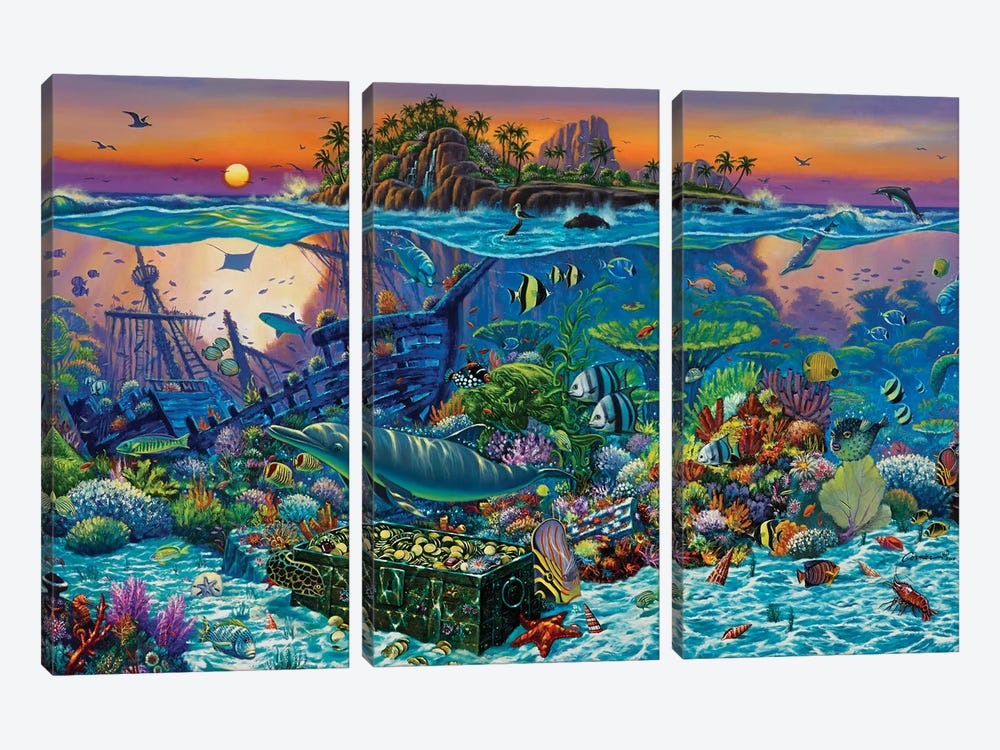 Coral Reef Island by Wil Cormier 3-piece Canvas Artwork