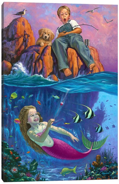 Catch Of The Day Canvas Art Print - Mermaid Art