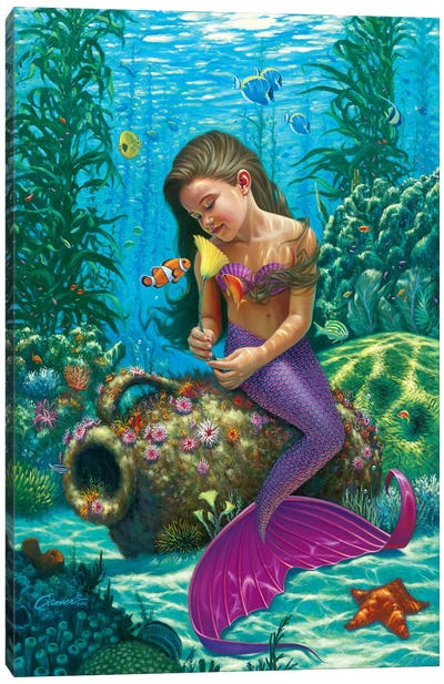 Discovery Canvas Art Print - Mermaid Art