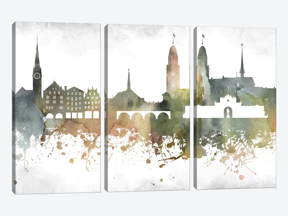 Zurich Skyline by WallDecorAddict 3-piece Canvas Print