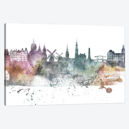 Amsterdam Pastel Skyline Canvas Print #WDA1016} by WallDecorAddict Canvas Wall Art