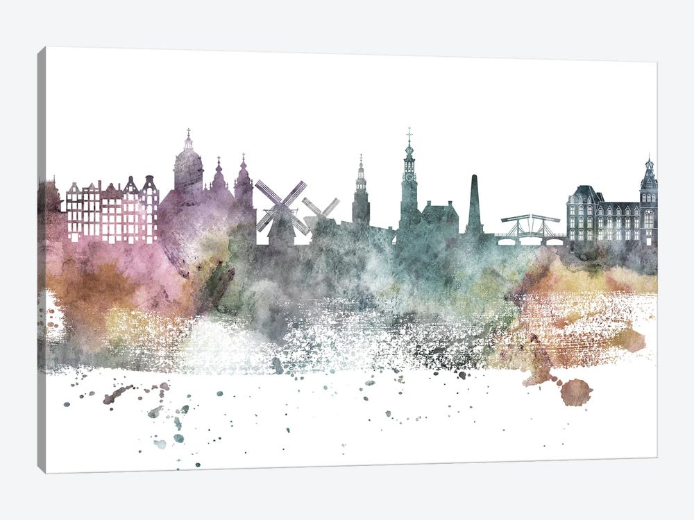 Amsterdam Pastel Skyline by WallDecorAddict 1-piece Canvas Print