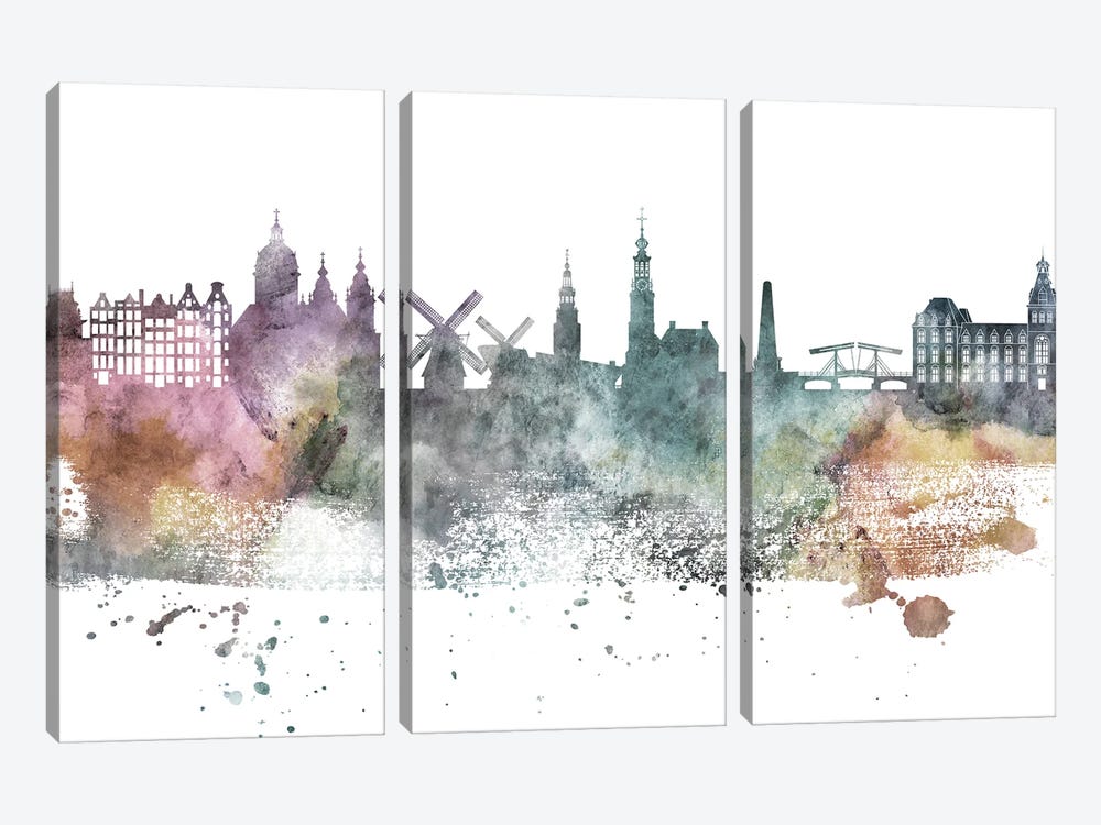 Amsterdam Pastel Skyline by WallDecorAddict 3-piece Art Print