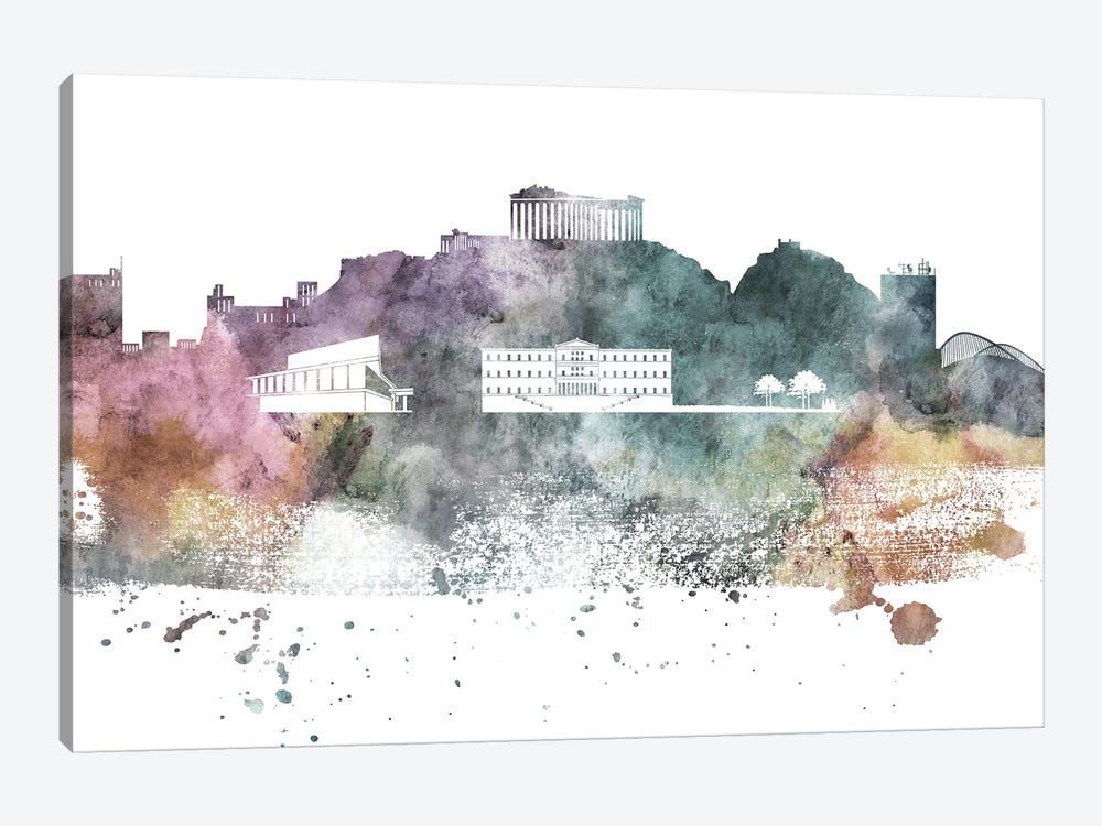 Athens Pastel Skyline by WallDecorAddict 1-piece Canvas Print