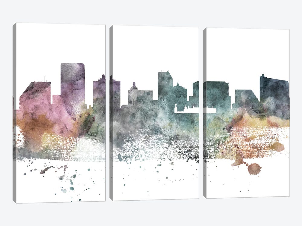 Atlantic City Pastel Skyline by WallDecorAddict 3-piece Canvas Artwork