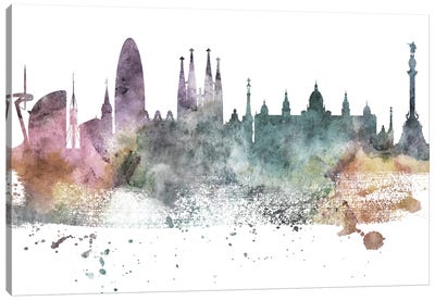 Barcelona Pastel Skyline Canvas Art Print - Catalonia Art