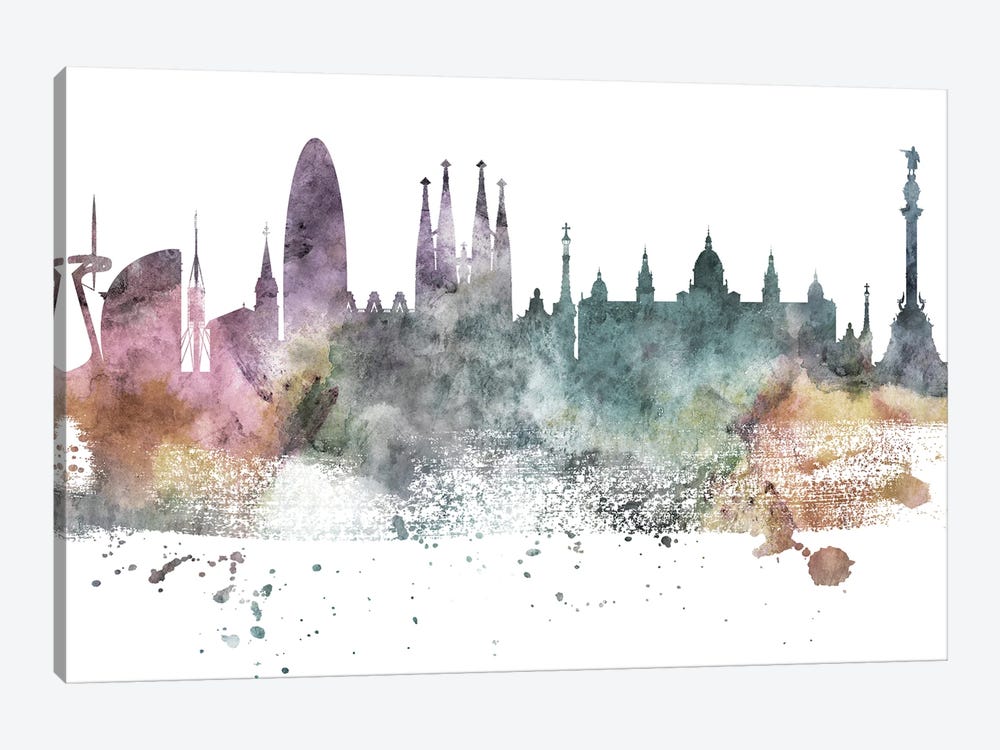 Barcelona Pastel Skyline by WallDecorAddict 1-piece Canvas Artwork
