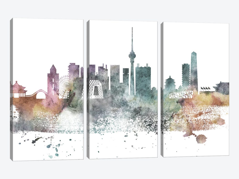 Beijing Pastel Skyline by WallDecorAddict 3-piece Canvas Print