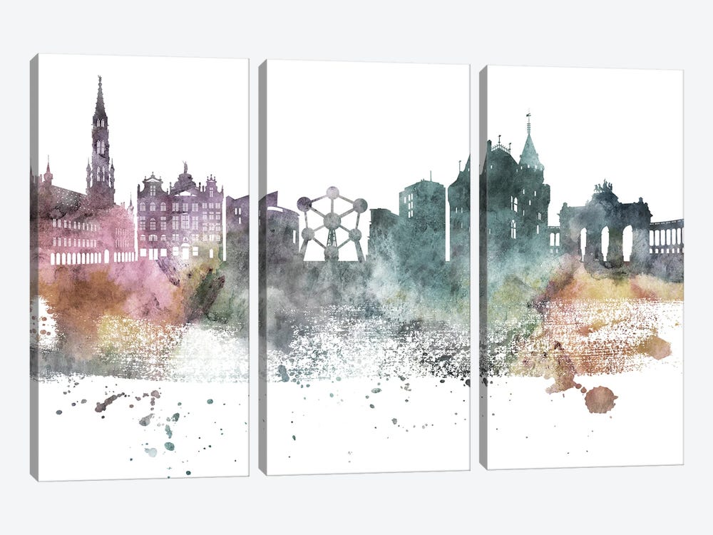 Brussels Pastel Skyline by WallDecorAddict 3-piece Canvas Print
