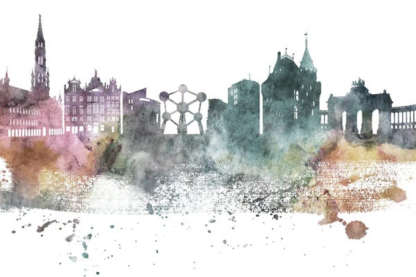 Belgium: Brussels Pastel Skyline by WallDecorAddict