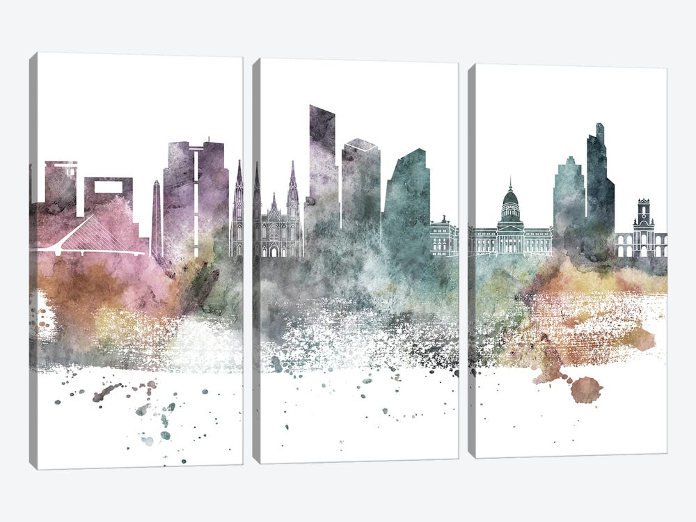 Buenos Aires Pastel Skyline by WallDecorAddict 3-piece Art Print