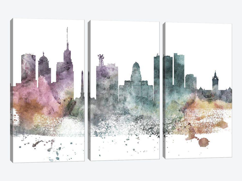 Buffalo Pastel Skyline by WallDecorAddict 3-piece Canvas Art Print