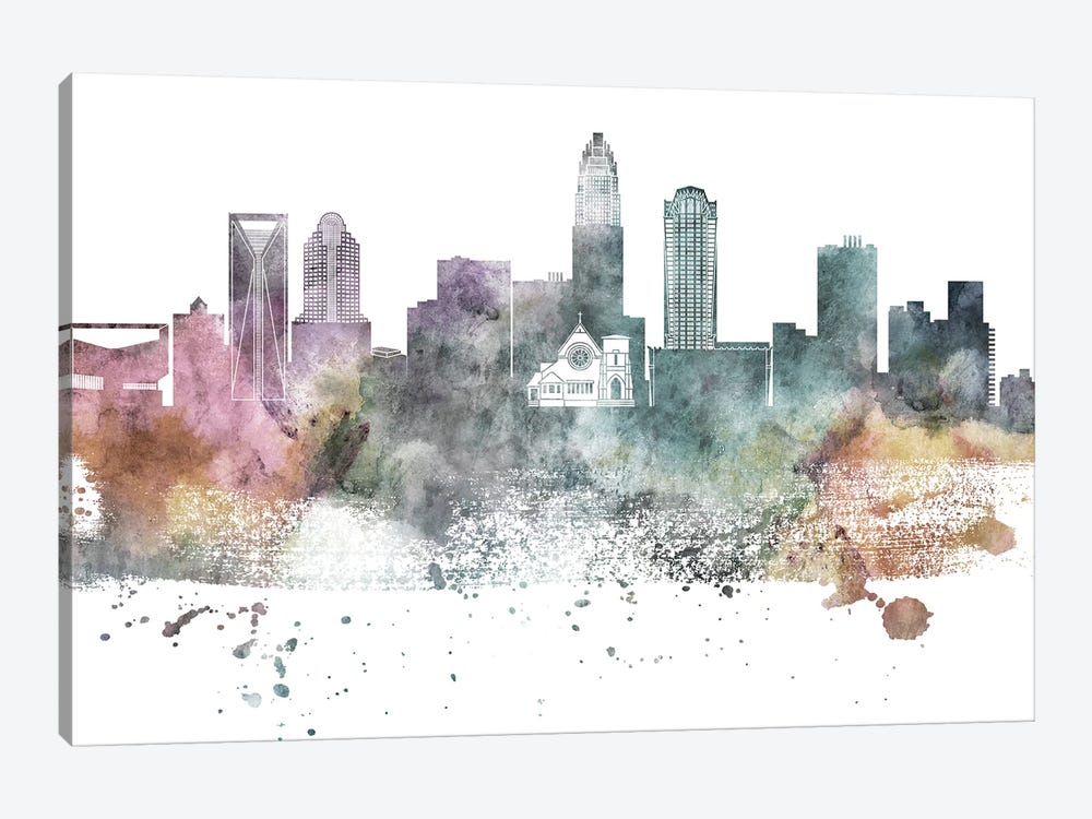 Charlotte Pastel Skyline by WallDecorAddict 1-piece Canvas Artwork