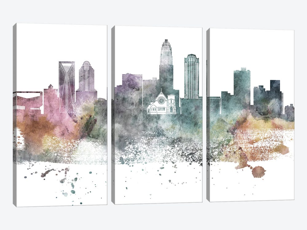 Charlotte Pastel Skyline by WallDecorAddict 3-piece Canvas Art