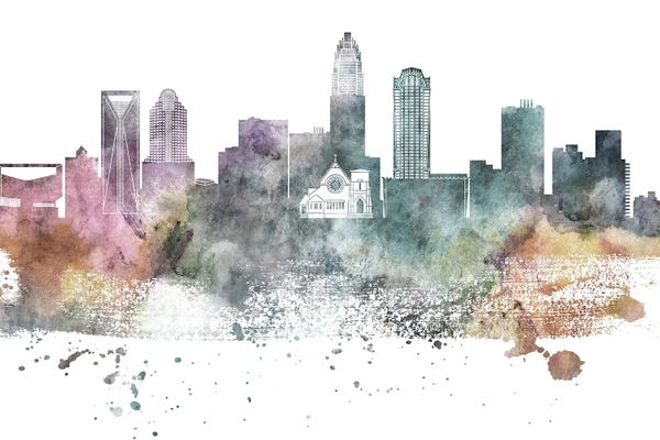 North Carolina: Charlotte Pastel Skyline by WallDecorAddict
