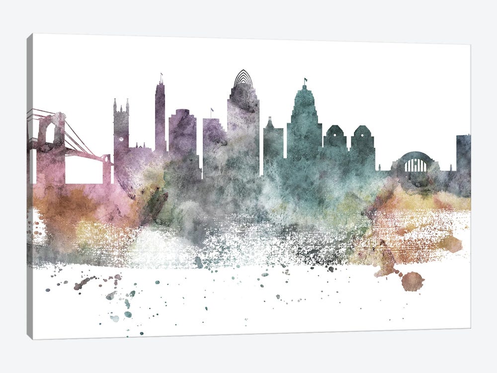 Cincinnati Pastel Skyline by WallDecorAddict 1-piece Canvas Art Print