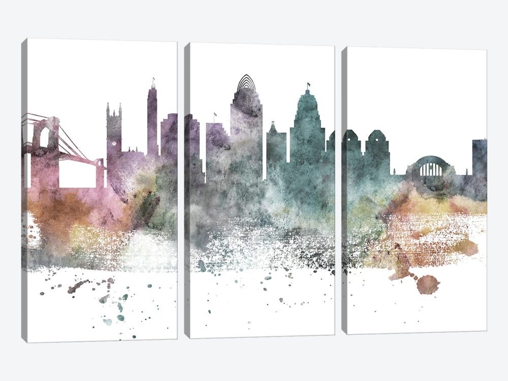 Cincinnati Pastel Skyline by WallDecorAddict 3-piece Art Print