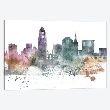 Cleveland Pastel Skyline Canvas Print #WDA1037} by WallDecorAddict Canvas Wall Art
