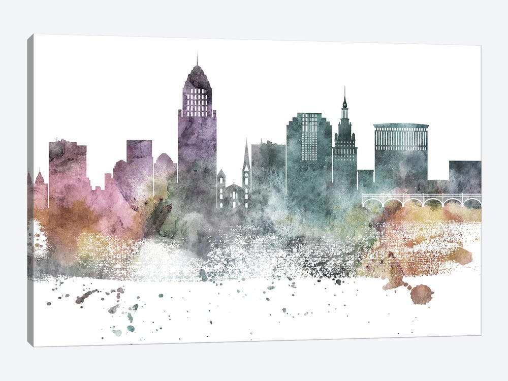 Cleveland Pastel Skyline by WallDecorAddict 1-piece Canvas Wall Art