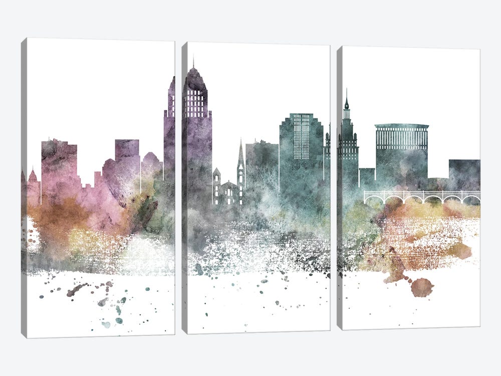 Cleveland Pastel Skyline by WallDecorAddict 3-piece Canvas Artwork