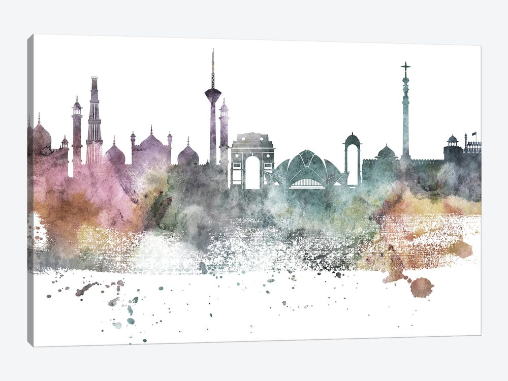 Delhi Pastel Skyline by WallDecorAddict 1-piece Canvas Print