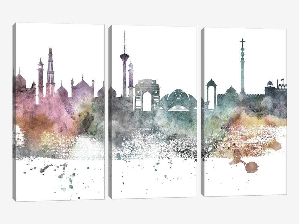 Delhi Pastel Skyline by WallDecorAddict 3-piece Art Print