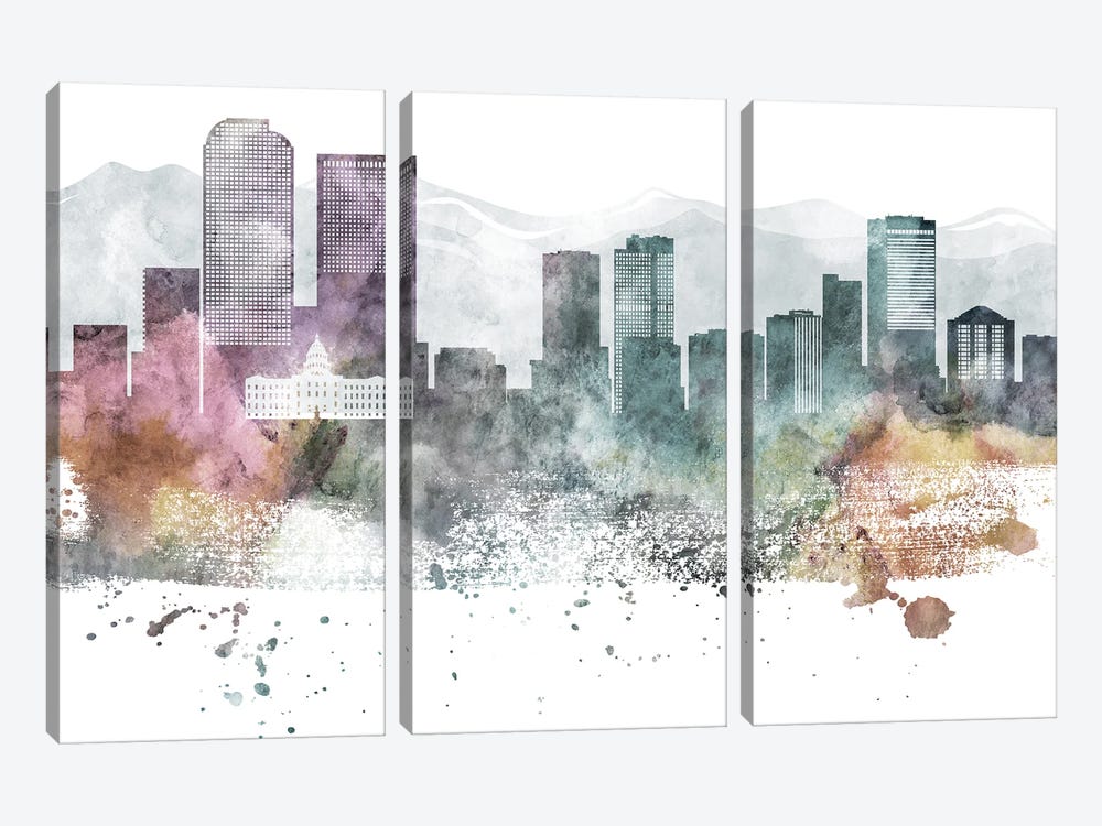 Denver Pastel Skyline by WallDecorAddict 3-piece Canvas Artwork