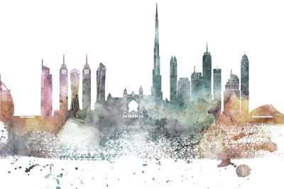 Dubai Pastel Skyline by WallDecorAddict art print
