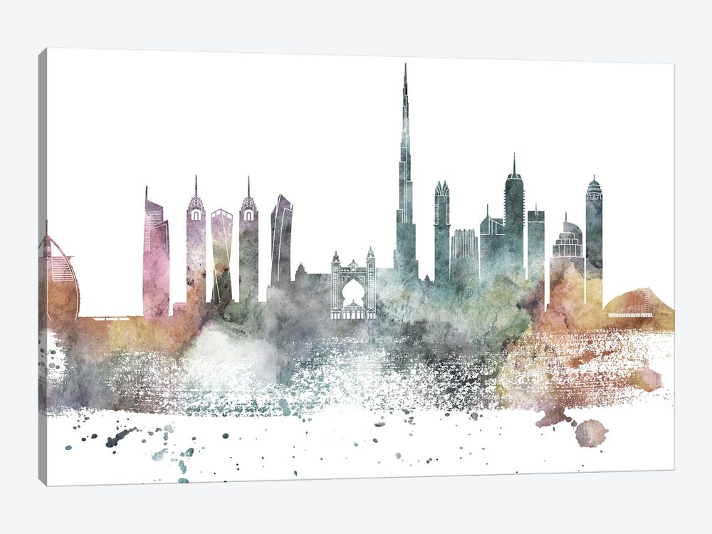 Dubai Pastel Skyline by WallDecorAddict 1-piece Canvas Art Print