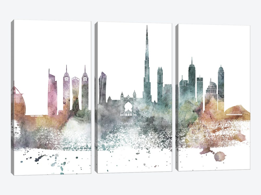 Dubai Pastel Skyline by WallDecorAddict 3-piece Canvas Art Print