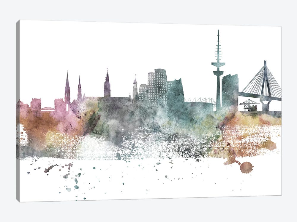Dusseldorf Pastel Skyline by WallDecorAddict 1-piece Canvas Art Print