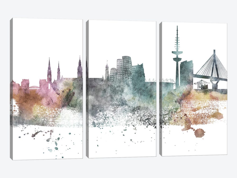 Dusseldorf Pastel Skyline by WallDecorAddict 3-piece Canvas Art Print