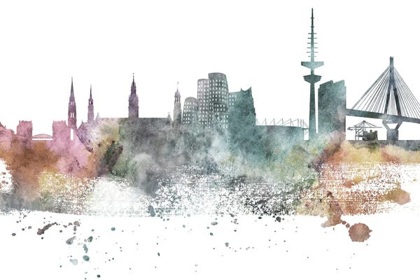 Dusseldorf: Dusseldorf Pastel Skyline by WallDecorAddict