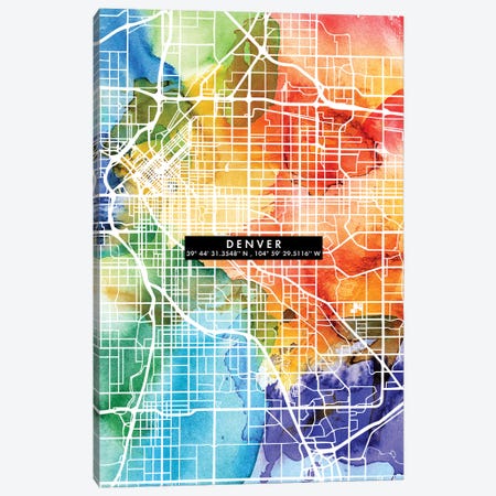 Denver City Map Colorful Canvas Print #WDA104} by WallDecorAddict Canvas Print