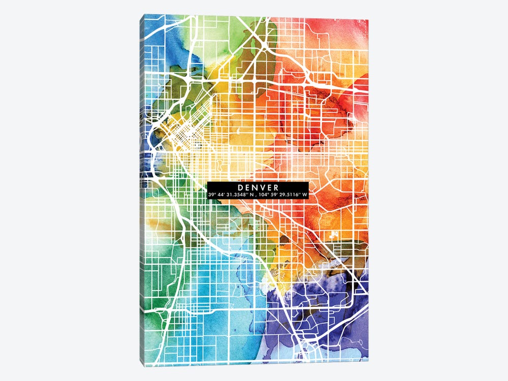 Denver City Map Colorful by WallDecorAddict 1-piece Canvas Art