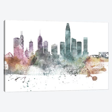 Hong Kong Pastel Skyline Canvas Print #WDA1057} by WallDecorAddict Canvas Art