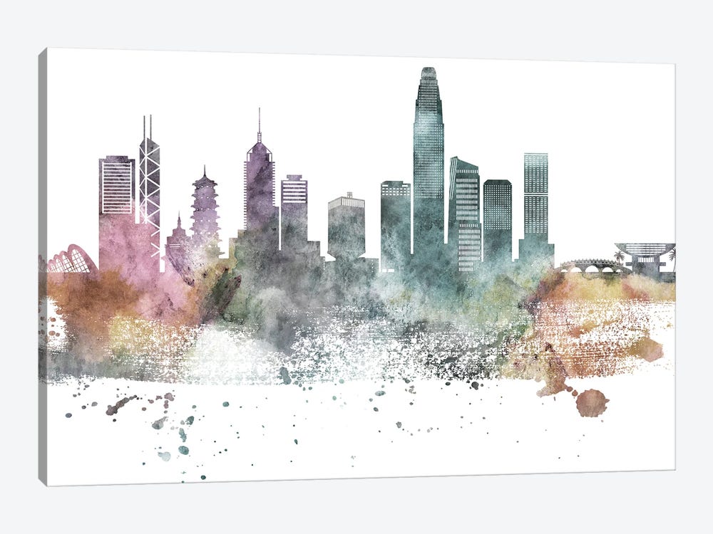 Hong Kong Pastel Skyline by WallDecorAddict 1-piece Canvas Art