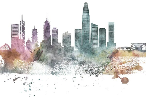 Hong Kong: Hong Kong Pastel Skyline by WallDecorAddict