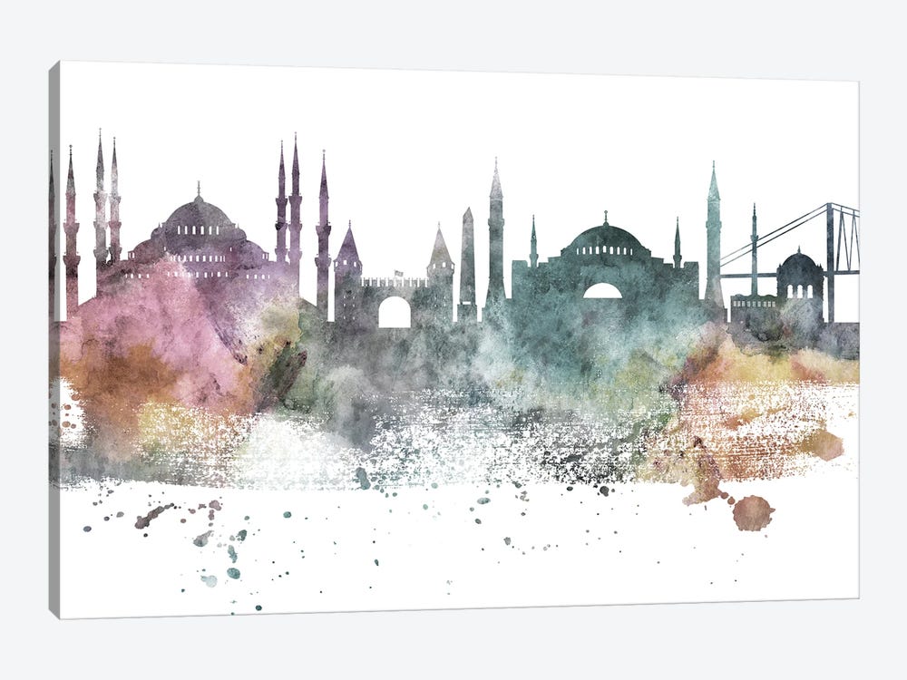 Istanbul Pastel Skyline by WallDecorAddict 1-piece Canvas Print