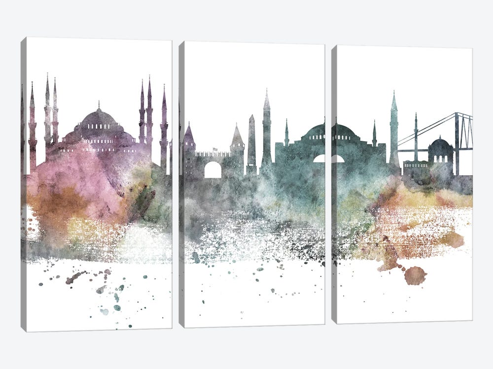 Istanbul Pastel Skyline by WallDecorAddict 3-piece Canvas Art Print