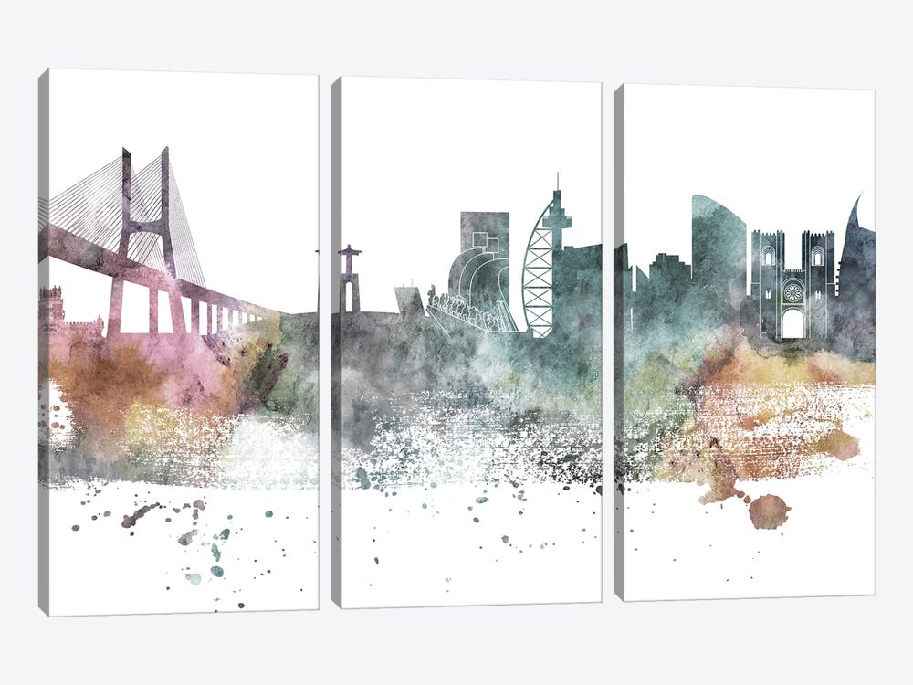 Lisbon Pastel Skyline by WallDecorAddict 3-piece Canvas Art Print