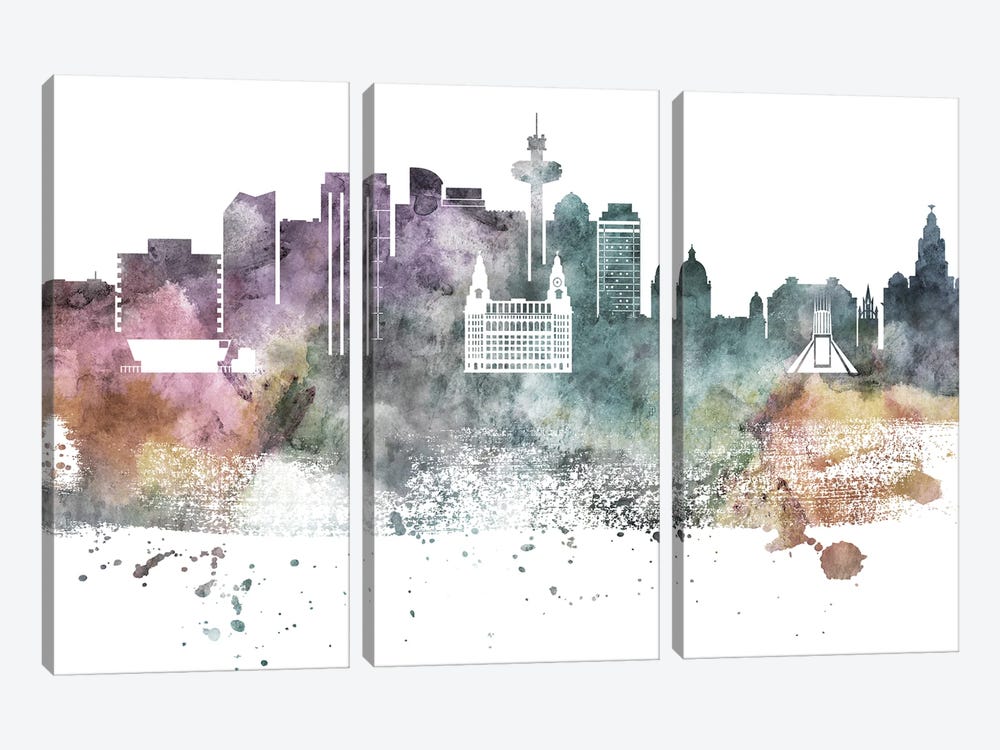 Liverpool Pastel Skyline by WallDecorAddict 3-piece Canvas Artwork
