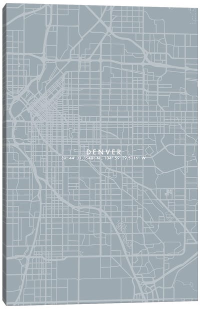 Denver City Map Simple Color Canvas Art Print - Colorado Art