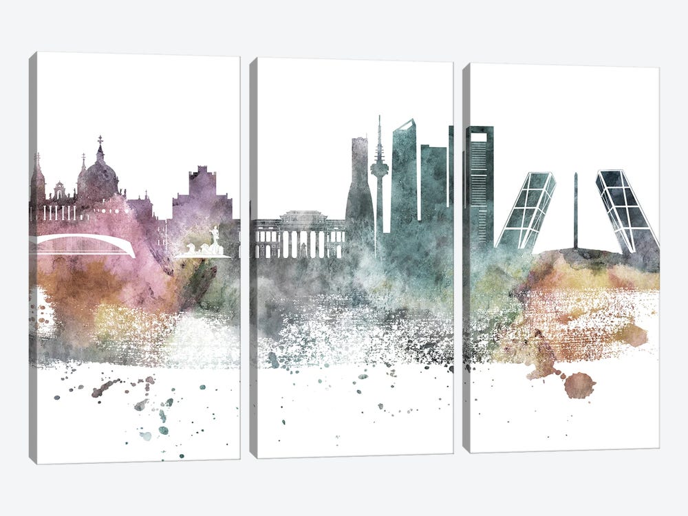 Madrid Pastel Skyline by WallDecorAddict 3-piece Canvas Art Print