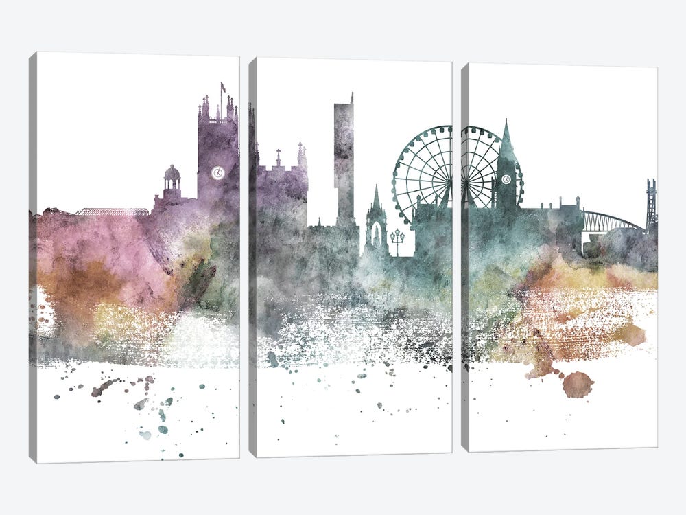 Manchester Pastel Skyline by WallDecorAddict 3-piece Canvas Art